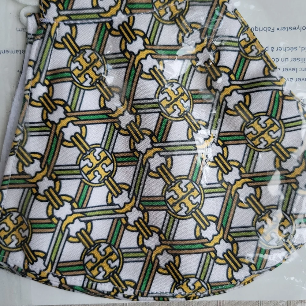 Tory Burch Yellow Green White Gemini Link Print Face Mask